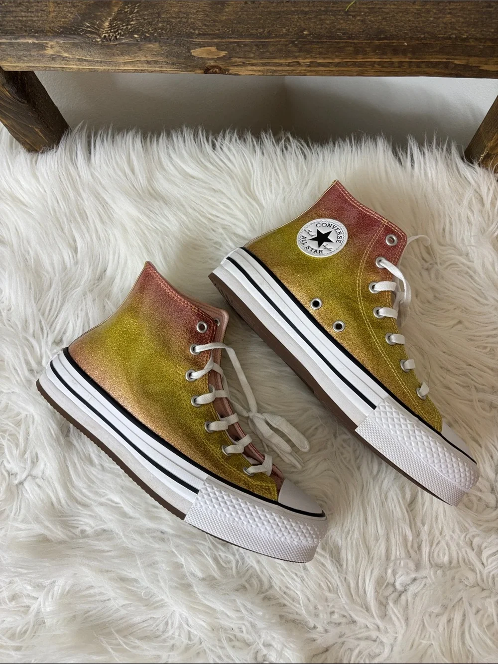 Converse Kids High-Top Glitter Sneakers - Pink & Gold Blend Size 4